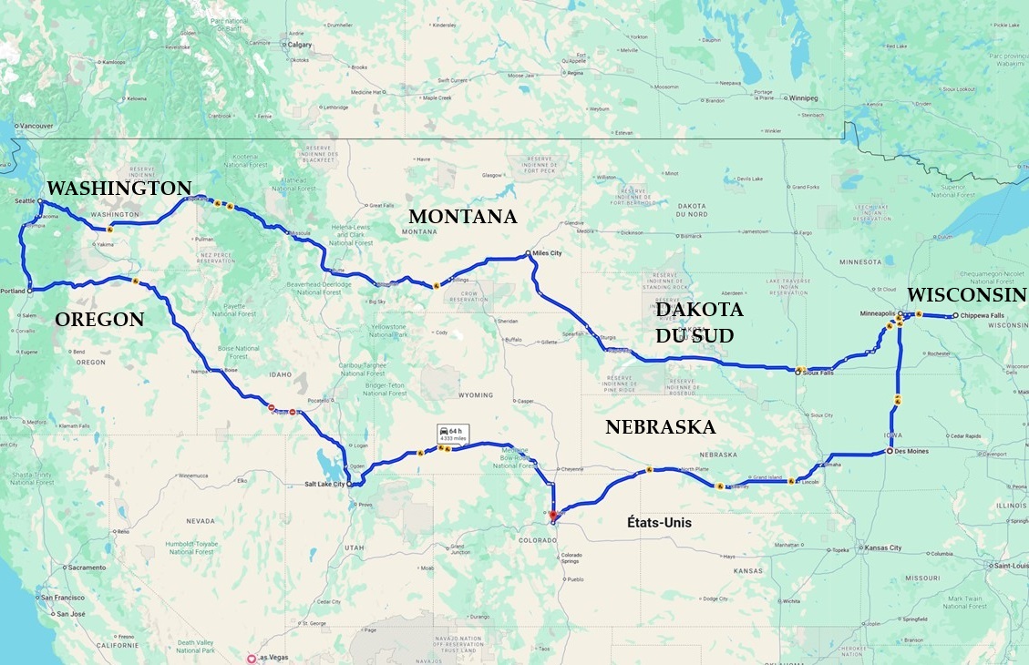 Carte Roadtrip North USA