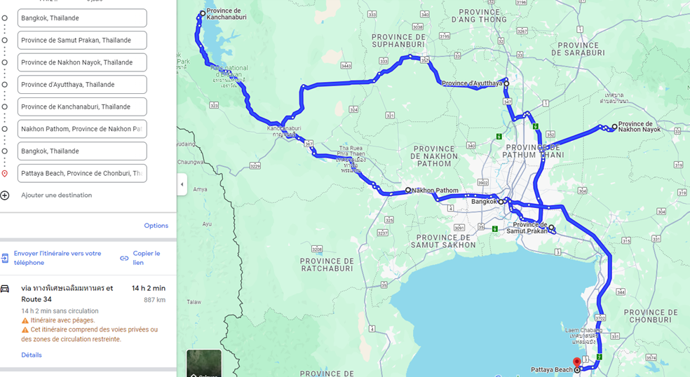 Carte Roadtrip Sud Thaïlande