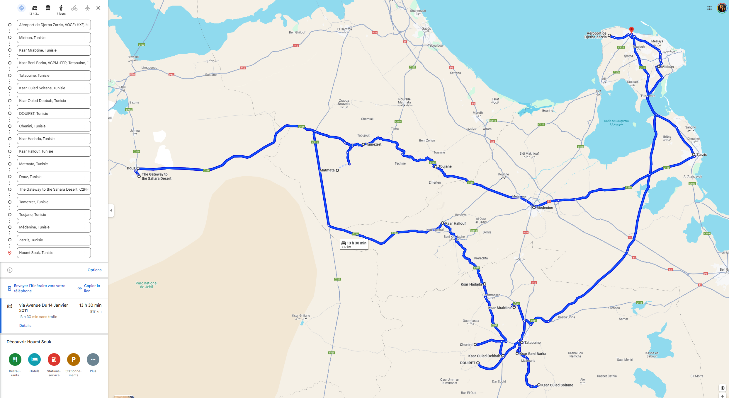 Carte Roadtrip Tunisie