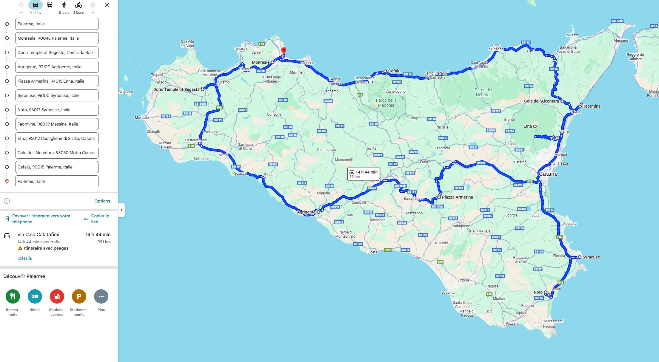 Boucle roadtrip Sicile - Carte