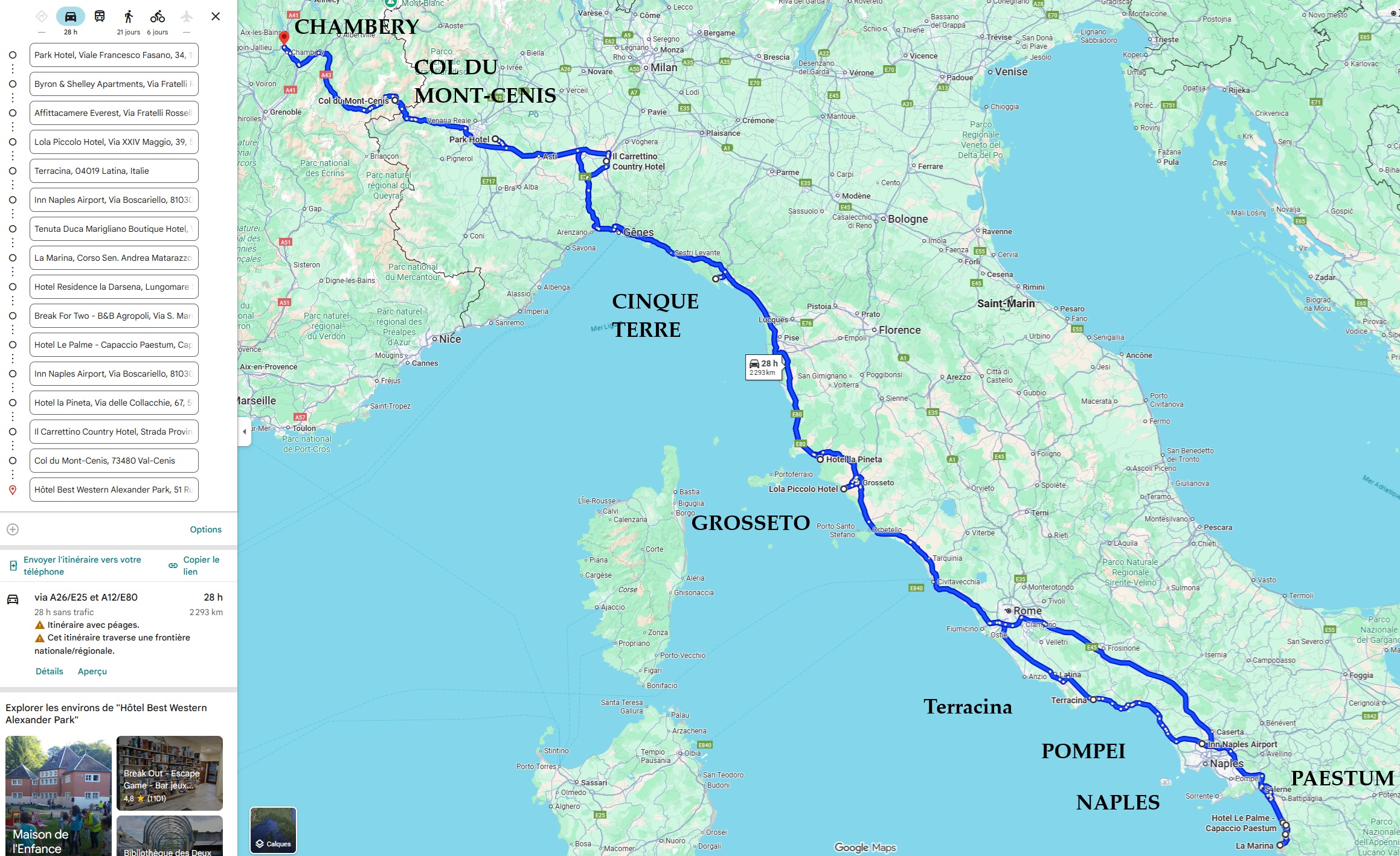 Trajet La spezia - Naples