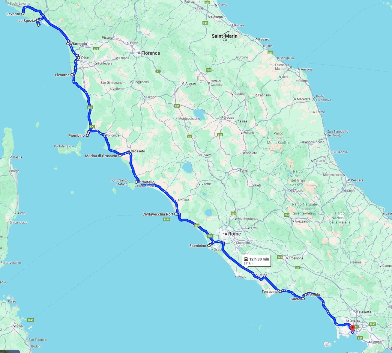 Trajet La spezia - Naples