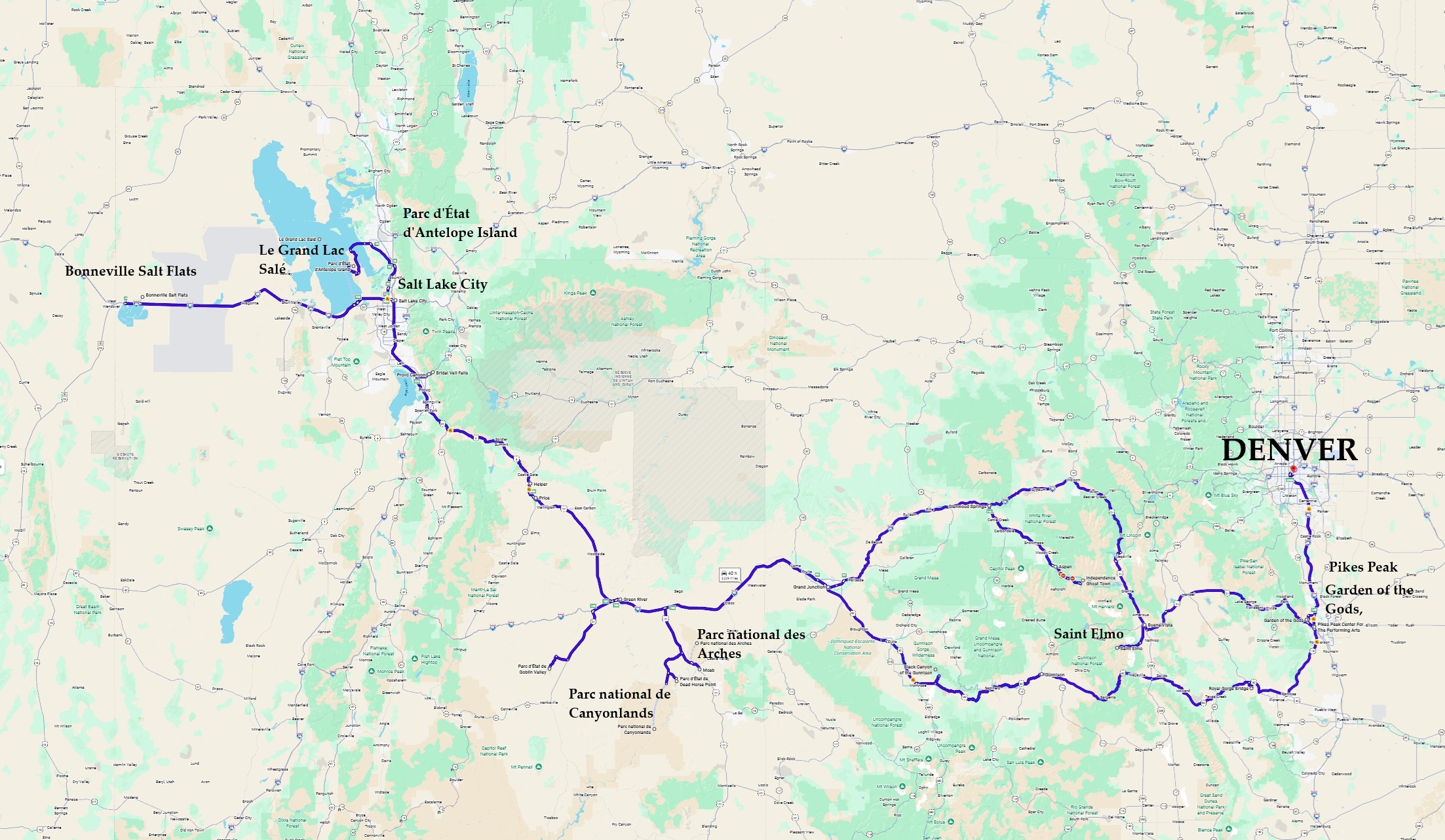 Trajet DENVER/UTAH/DENVER